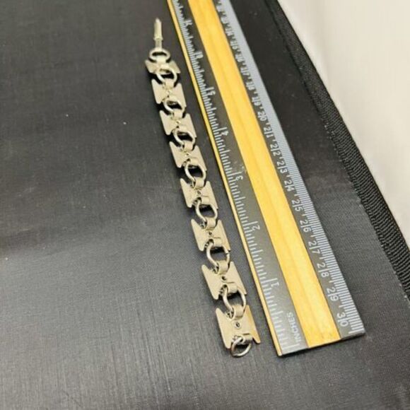 Vintage Silver Tone Faux Turqoise Link Bracelet VERY CUTE  4247 - Picture 3 of 4